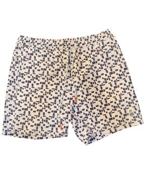 Psycho Bunny Swim Trunks Mens M Blue Mosaic Print Lined Shorts